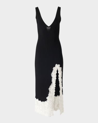 Carolina Herrera Lace-Slit Rib Slip Dress