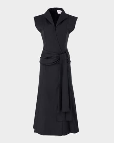 Carolina Herrera Cap-Sleeve Hip-Sash Midi Wrap Dress