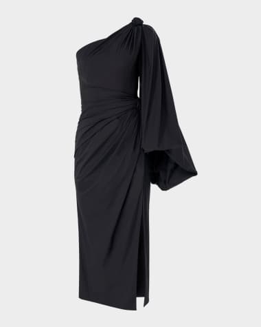 Carolina Herrera One-Shoulder Balloon-Sleeve Midi Dress