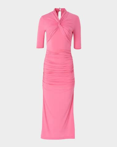 Carolina Herrera Twisted-Neck Ruched Midi Dress