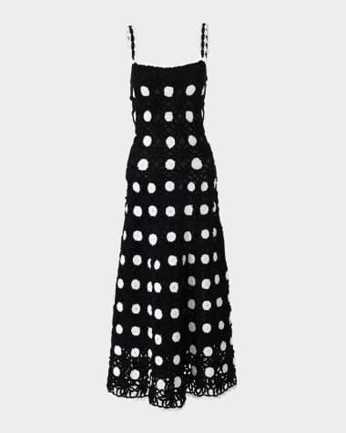 Carolina Herrera Polka-Dot Crochet-Knit Sleeveless Midi Dress