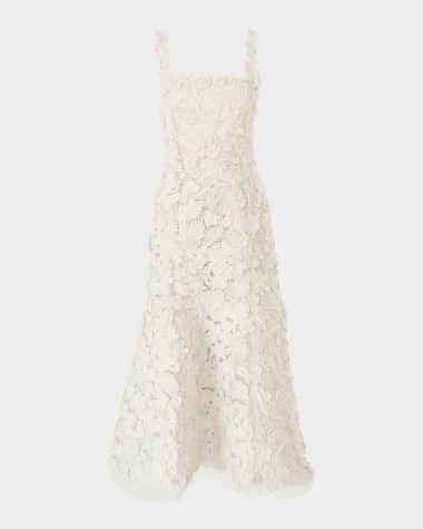 Carolina Herrera Floral Embroidered Lace Sleeveless Trumpet Midi Dress