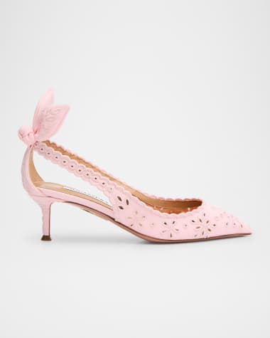 Aquazzura Cotton Eyelet Bow Tie Kitten Pumps