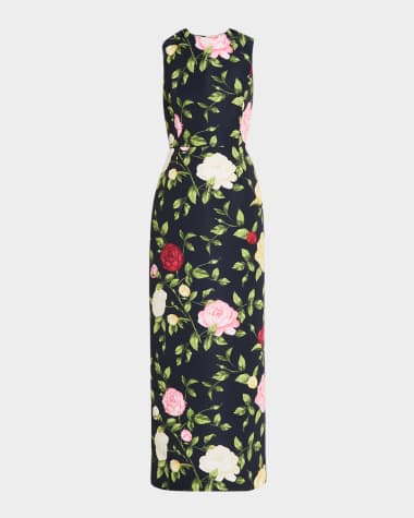 Oscar de la Renta Rose Print Faille Dress