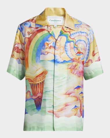 CASABLANCA Men's Silk Nature's Teacher Mushroom Camp Shirt
