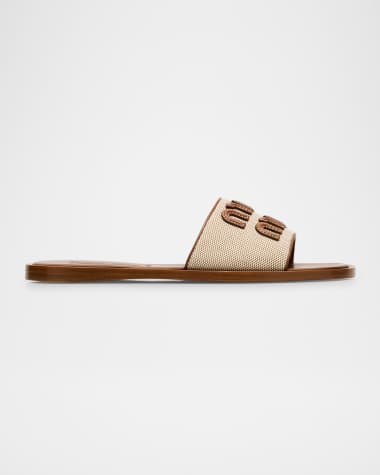 Miu Miu Canvas Logo Flat Slide Sandals