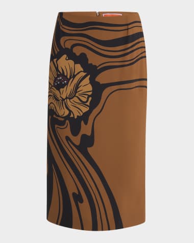La DoubleJ Big Blooms Placee Midi Pencil Skirt
