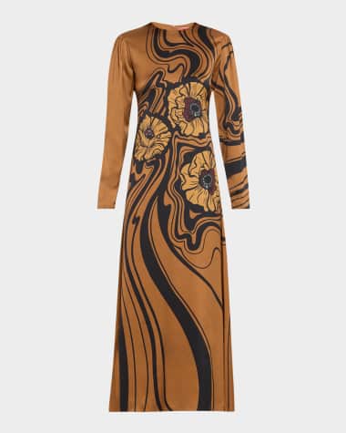 La DoubleJ Clingy Long-Sleeve Maxi Swing Dress