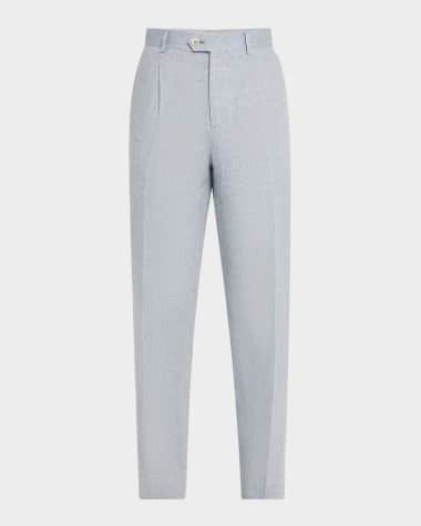Brunello Cucinelli Men's Linen Single-Pleated Pants