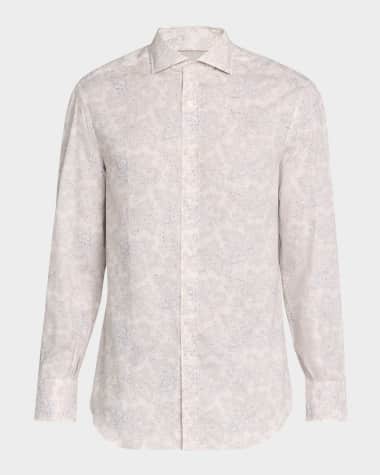 Brunello Cucinelli Men's Cotton Paisley Casual Button-Down Shirt