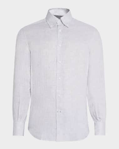 Brunello Cucinelli Men's Linen Casual Button-Down Shirt