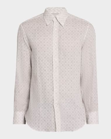 Brunello Cucinelli Men's Linen Medallion Casual Button-Down Shirt