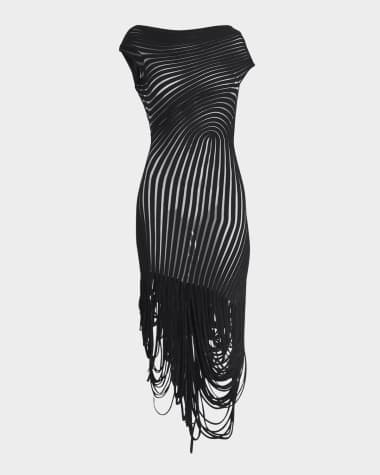 Ferragamo Transparent Contrast Rib Knit Midi Dress