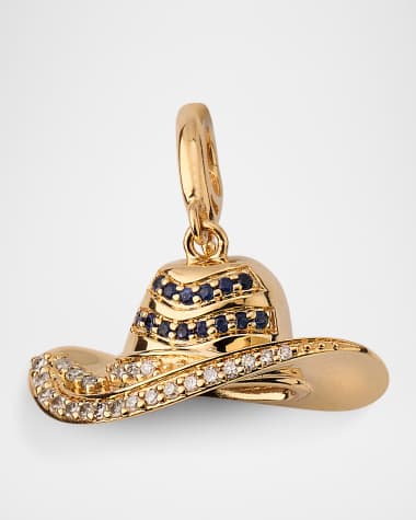 Kastel Jewelry 14K Yellow Gold Rodeo Hat Diamonds and Blue Sapphire Pendant