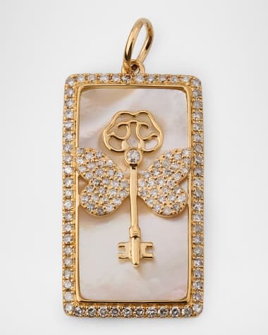 Kastel Jewelry 14K Yellow Gold Taroy Key and Butterfly Pendant with Diamonds and MOP