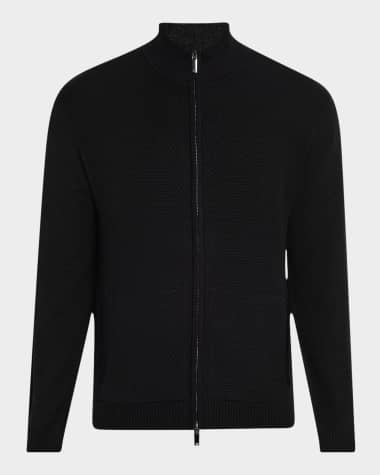 Emporio Armani Men's Textured Circle Zip-Front Wool Cardigan