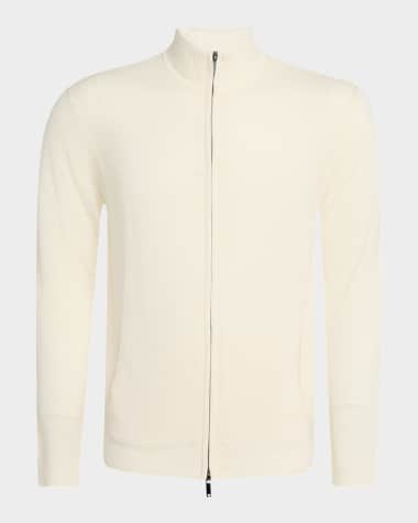 Emporio Armani Men's Textured Circle Zip-Front Wool Cardigan