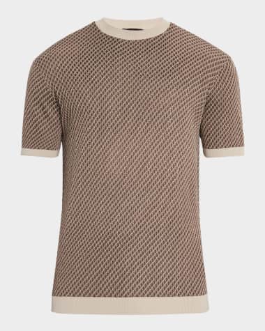 Emporio Armani Men's Micro-Jacquard Honeycomb Short-Sleeve Crewneck Sweater