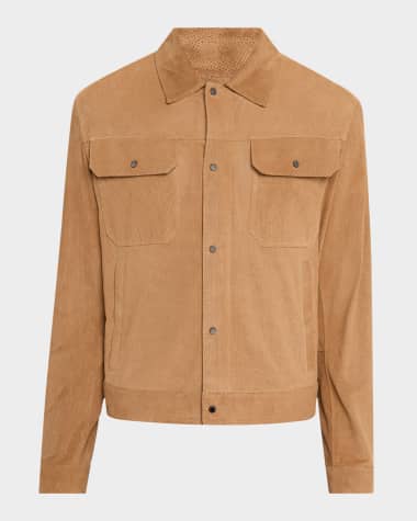 Emporio Armani Men's Perforated Suede Trucker Jacket