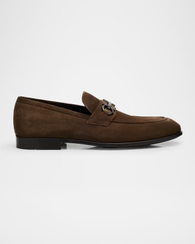 Ferragamo Men's Foster Suede Gancini-Bit Loafers