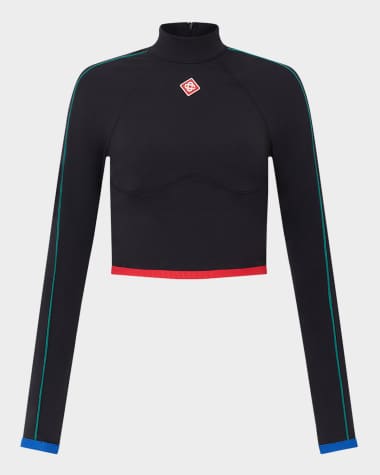 CASABLANCA Stripe Long-Sleeve Cropped Activewear Top