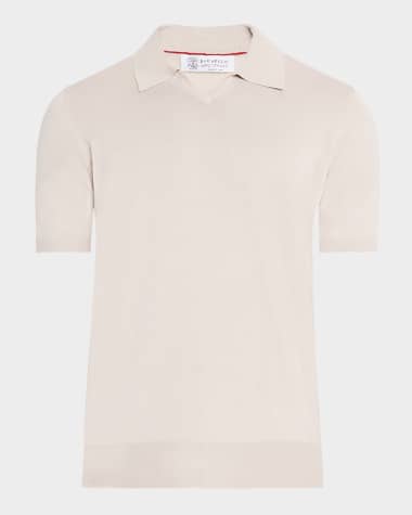 Brunello Cucinelli Men's Cotton Johnny Collar Short-Sleeve Polo Sweater