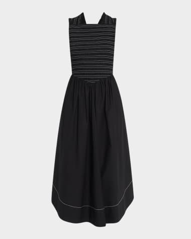 Ganni Smocked Stretch Cotton Sleeveless Midi Dress