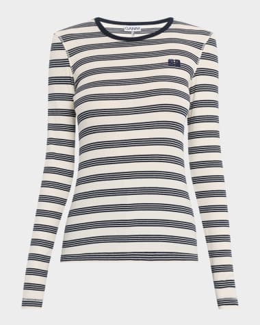 Ganni Stripe Soft Cotton Long Sleeve T-Shirt