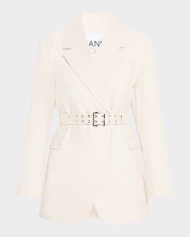 Ganni Belted Cotton Melange Blazer