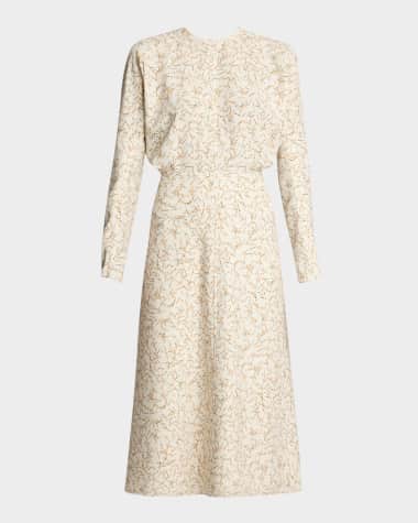 Victoria Beckham Printed Dolman-Sleeve Midi Dress