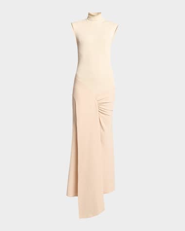 Victoria Beckham Mixed-Media Turtleneck Crop-Waist Maxi Dress