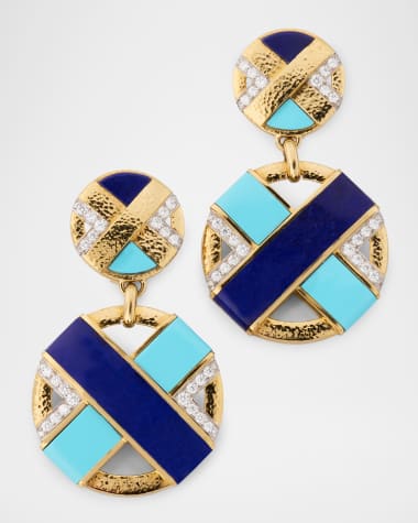 David Webb 18K XO Earrings with Diamonds, Turquoise and Lapis