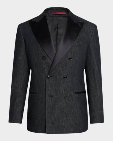 Brunello Cucinelli Men's Satin Peak Lapel Double-Breasted Sport Coat