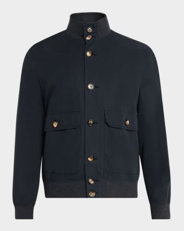Brunello Cucinelli Men's Gabardine Button-Front Bomber Jacket