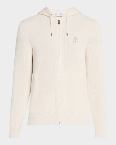 Brunello Cucinelli Men's Ribbed Full-Zip Hoodie