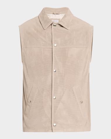 Brunello Cucinelli Men's Perforated Suede Snap-Front Vest