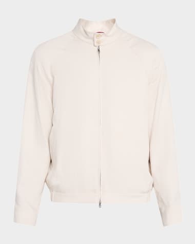 Brunello Cucinelli Men's Linen and Silk Full-Zip Bomber Jacket