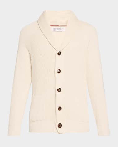 Brunello Cucinelli Men's Ribbed Cotton Shawl Cardigan