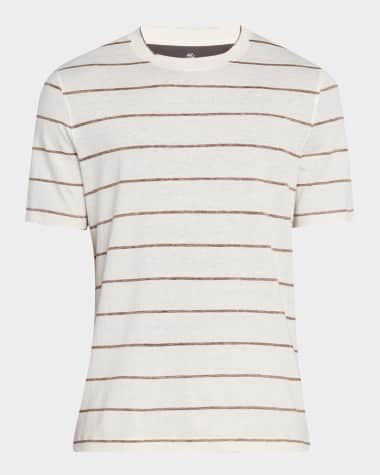 Brunello Cucinelli Men's Linen-Cotton Stripe Crewneck T-Shirt