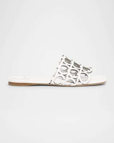 Ferragamo Erne Leather Gancini Link Slide Sandals