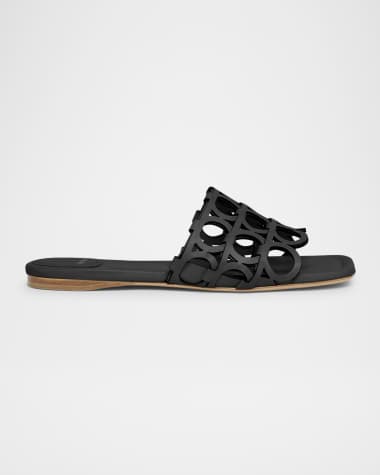 Ferragamo Erne Leather Gancini Link Slide Sandals