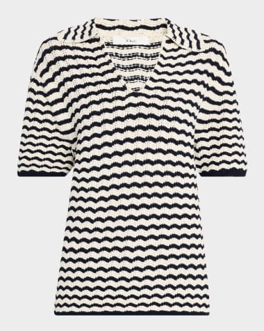 A.L.C. Logan Short-Sleeve Crochet Polo Top