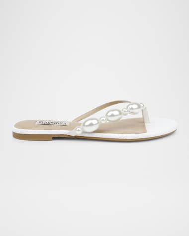 Badgley Mischka Dyana Pearly Woven Leather Flat Sandals