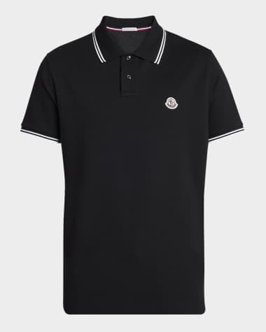 Moncler Men's Pique Polo Shirt with Stripe Collar