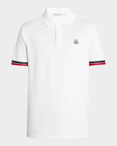 Moncler Men's Striped-Trim Pique Polo Shirt