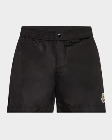 Moncler Men's Side-Stripe Nylon Swim Shorts