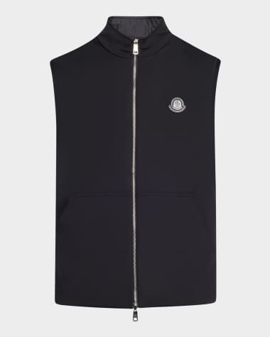Moncler Men's Full-Zip Leather-Emblem Vest