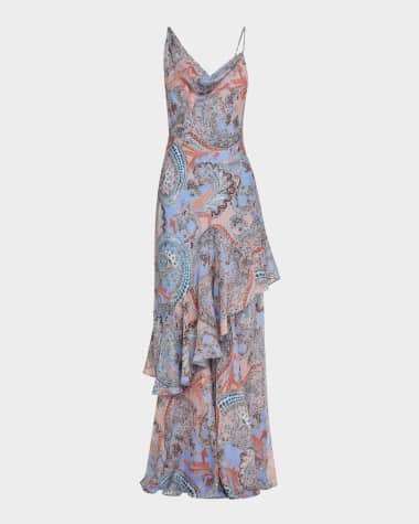 L'Agence Viola Asymmetric Cowl-Neck Gown
