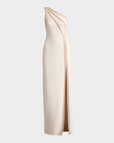 SHO by Tadashi Shoji One-Shoulder Side Slit Neoprene Gown