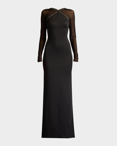 SHO by Tadashi Shoji Illusion-Sleeve Neoprene Column Gown